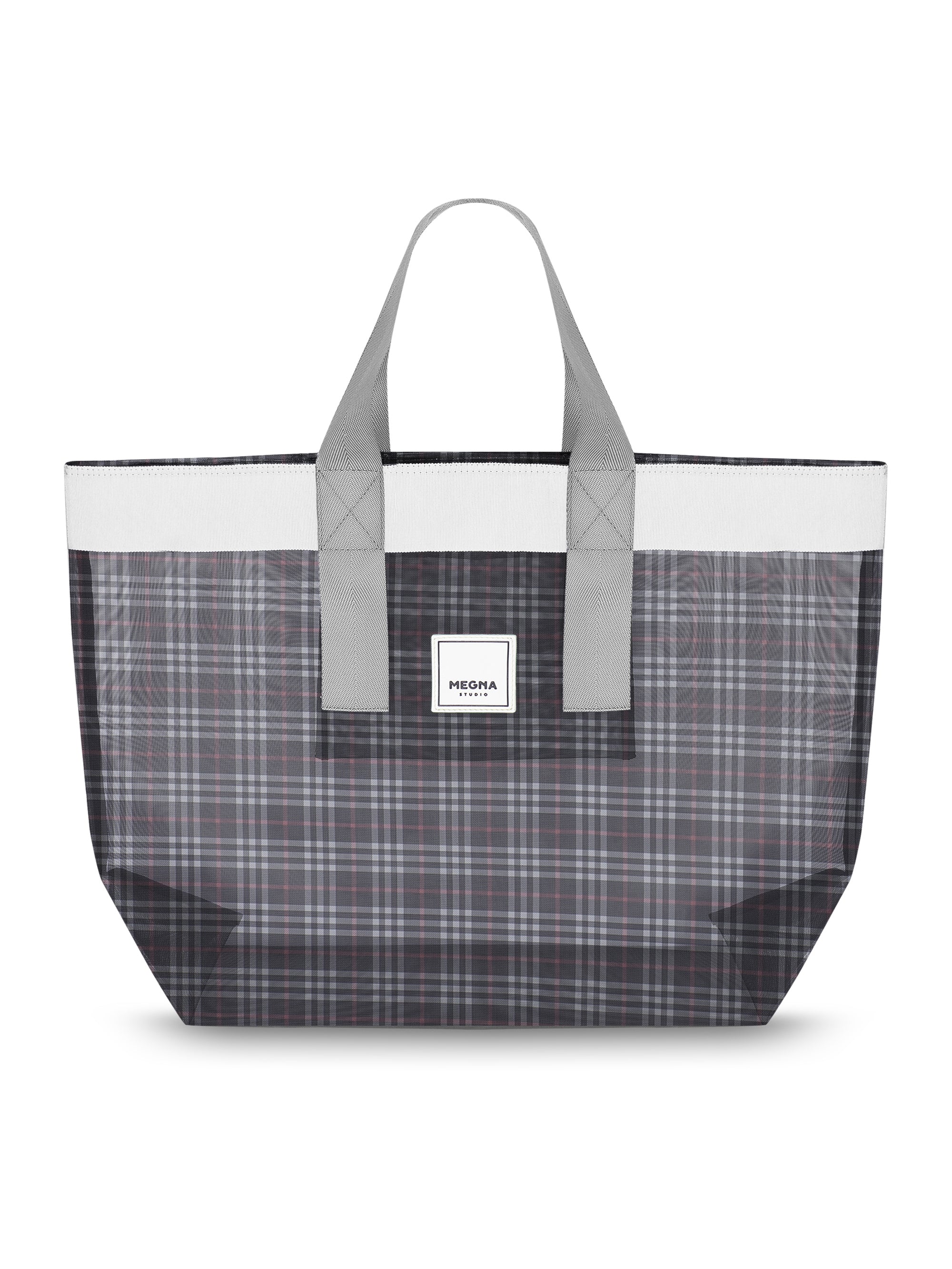 Grace Beach Bag • Horizontal • White on Plaid