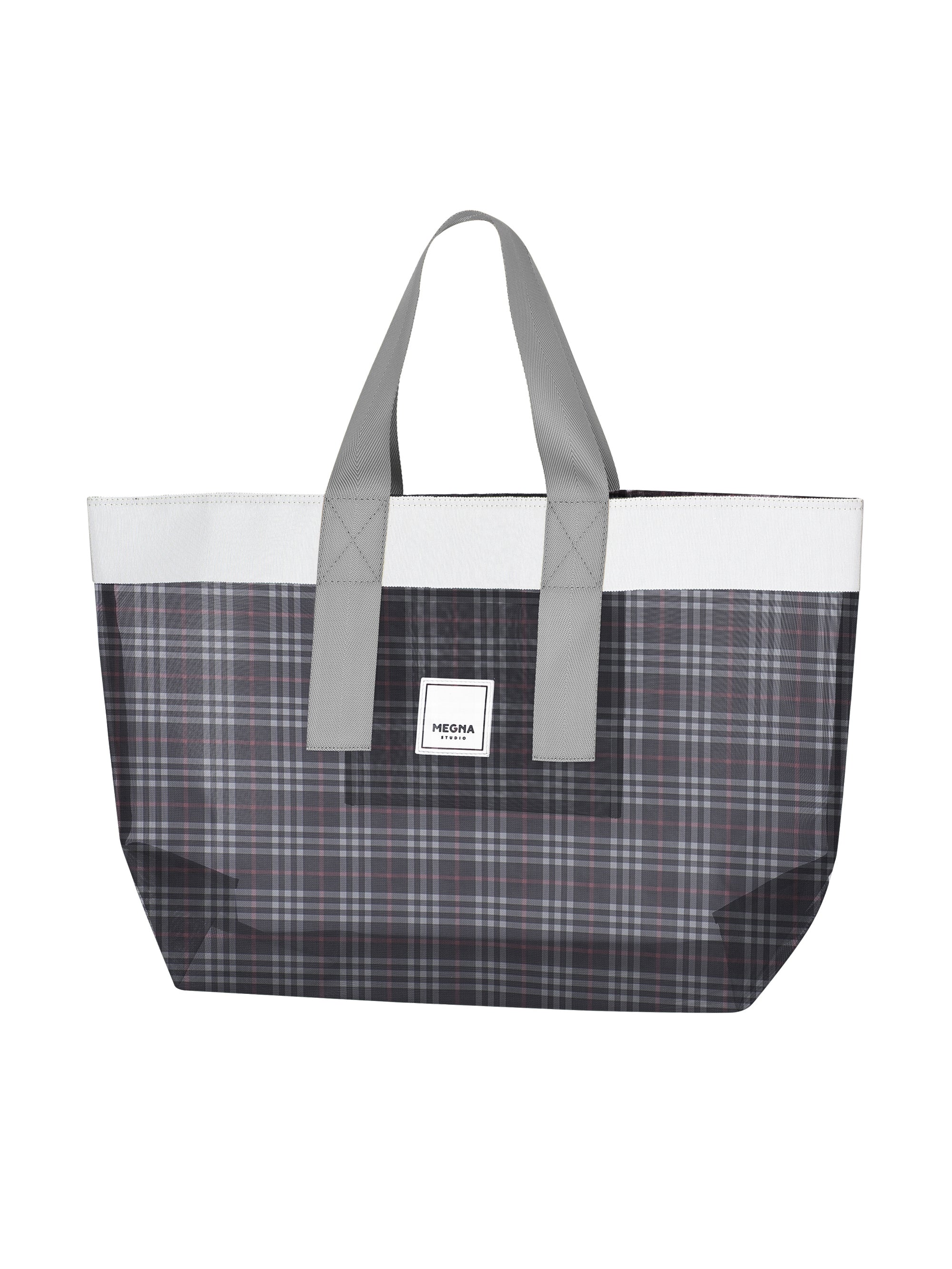 Grace Beach Bag • Horizontal • White on Plaid
