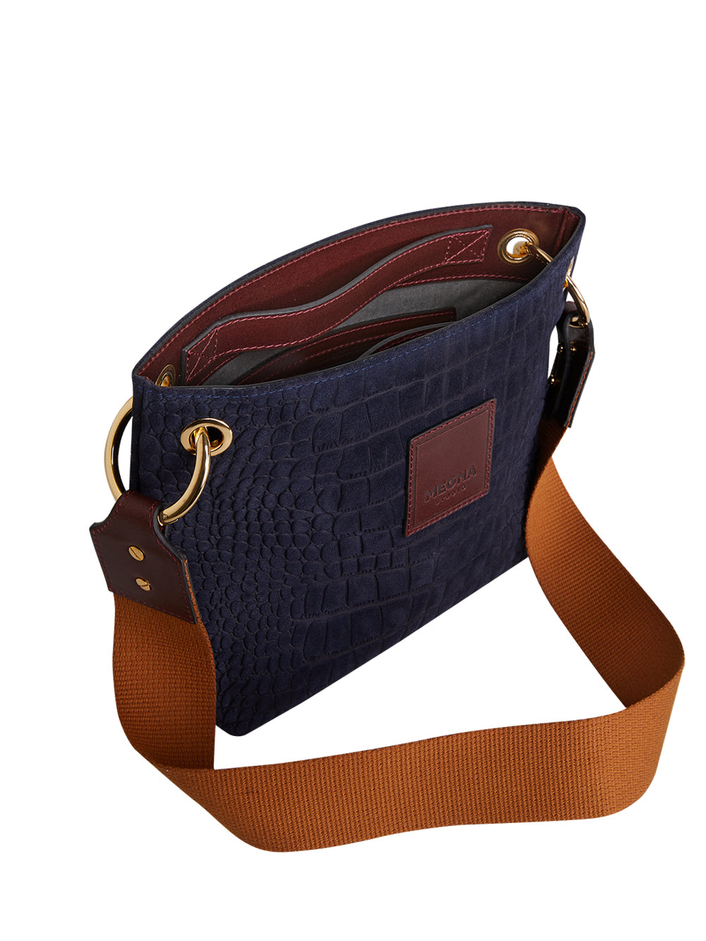 SANDRA BUCKET BAG • MINI • NAVY CROCO SUEDE