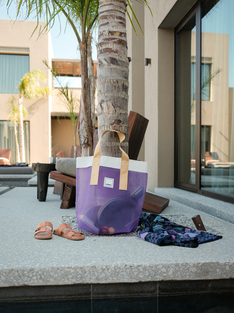 Grace Beach Bag • Vertical • White on Purple