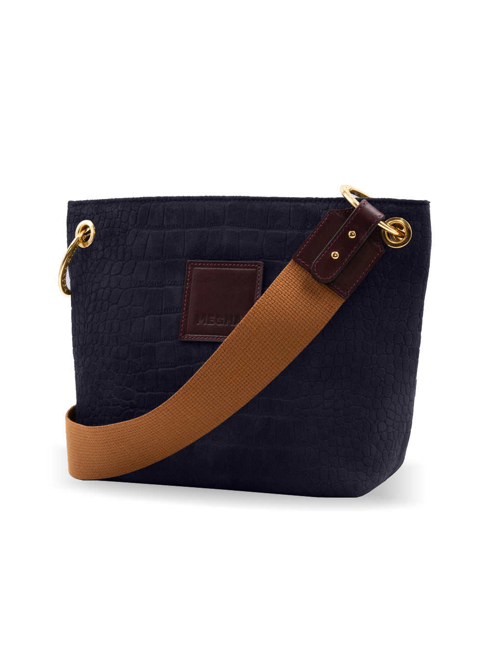 SANDRA BUCKET BAG • MINI • NAVY CROCO SUEDE
