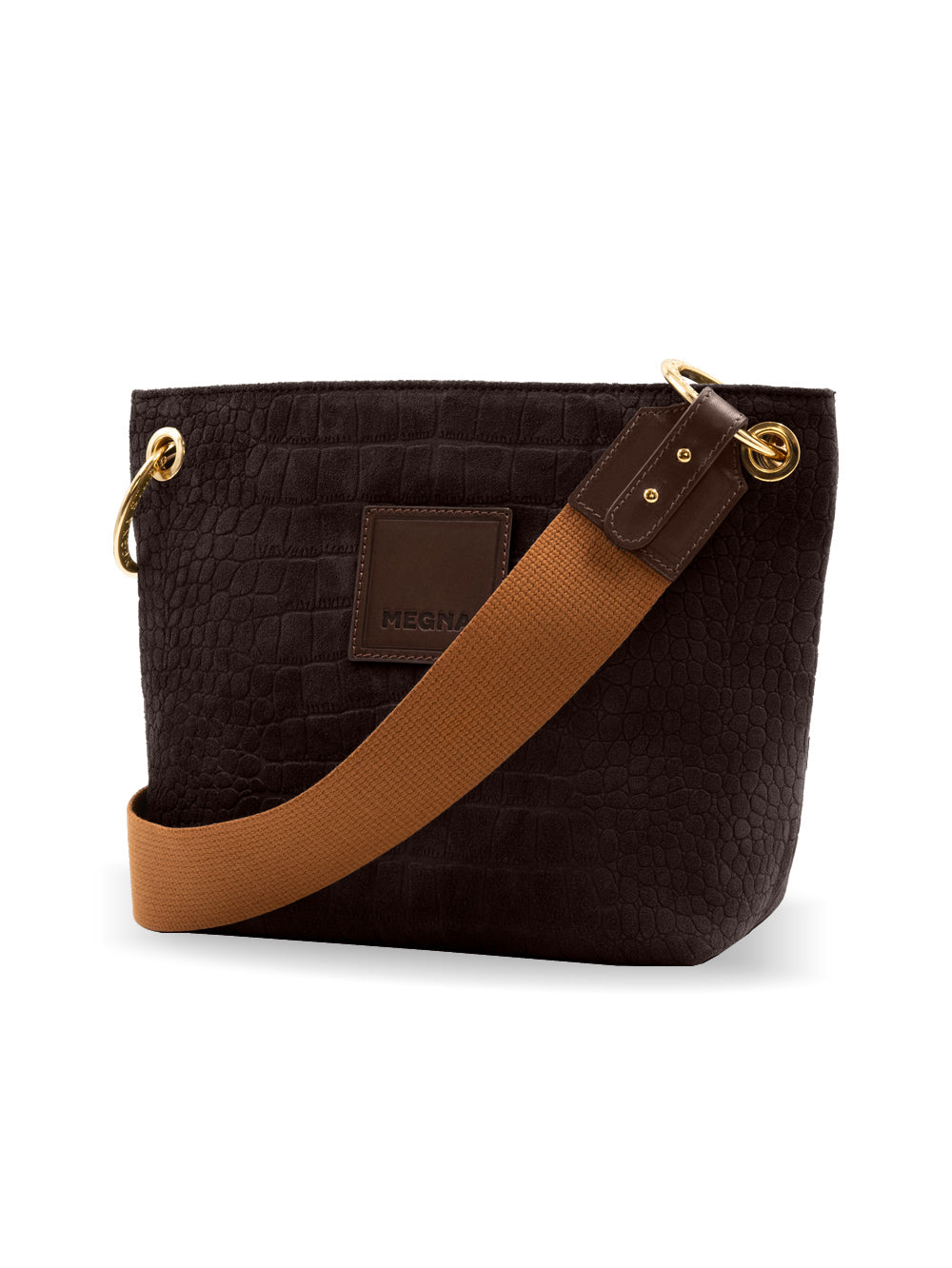 SANDRA BUCKET BAG • MINI • BROWN CROCO SUEDE