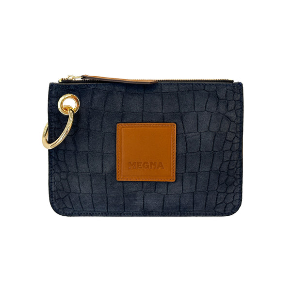 Nina Zip Pouch • Navy Suede