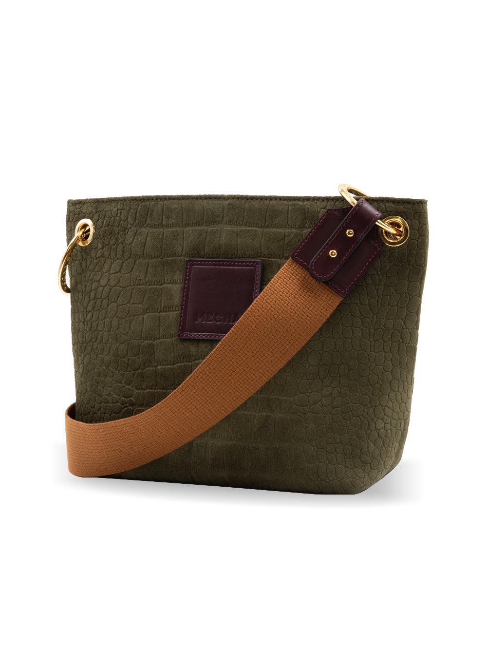 SANDRA BUCKET BAG • MINI • GREEN CROCO SUEDE