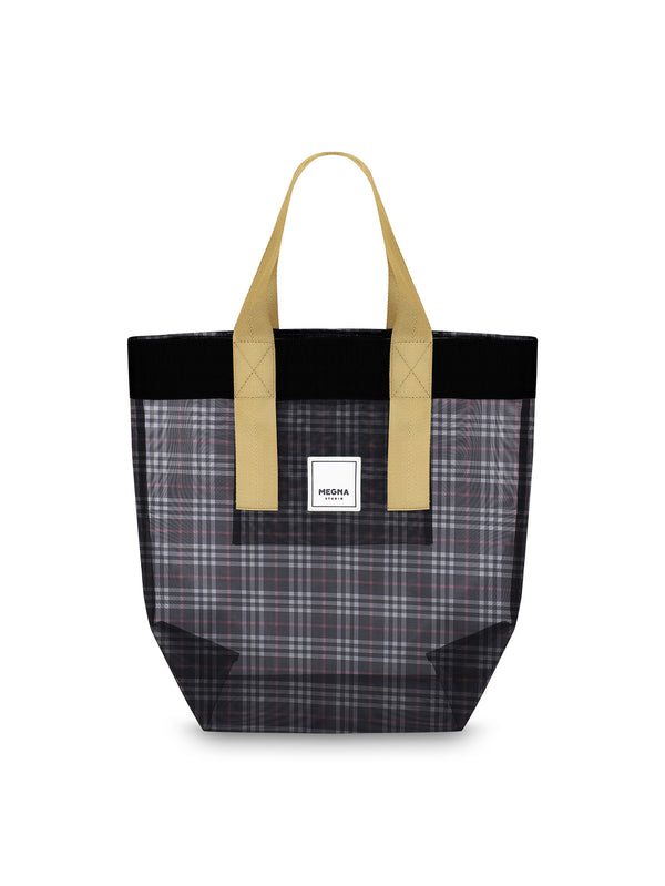 Grace Beach Bag • Vertical • Black on Plaid