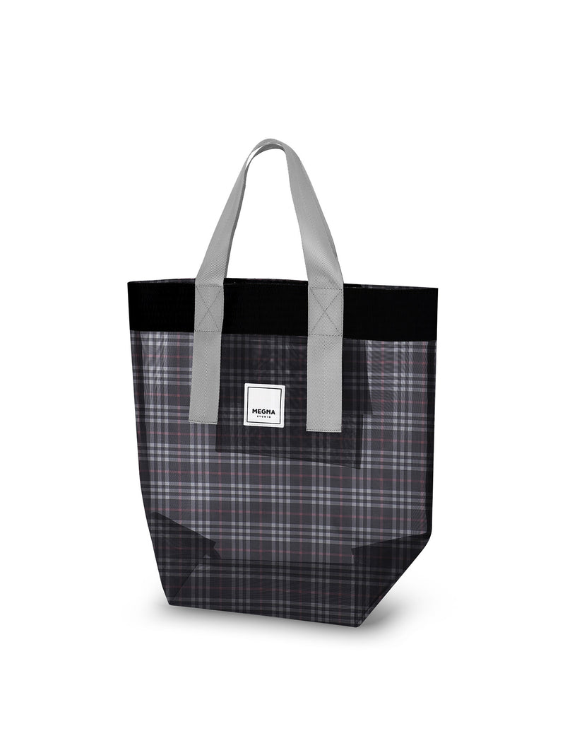 Grace Beach Bag • Vertical • Black on Plaid