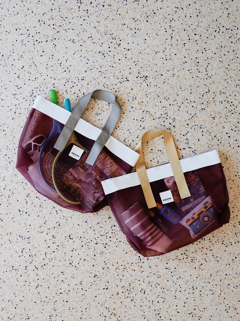 Grace Beach Bag • Horizontal • White on Cherry