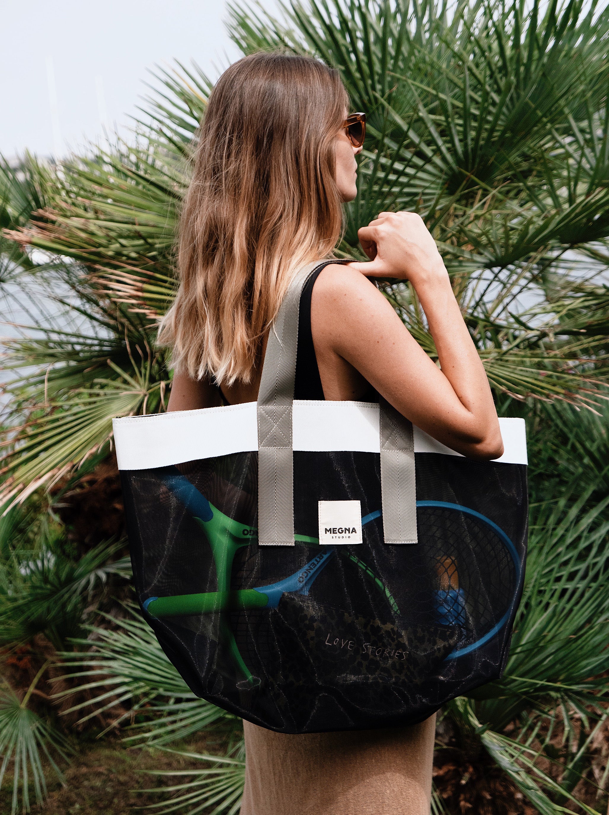 Grace Beach Bag • Horizontal • White on Black