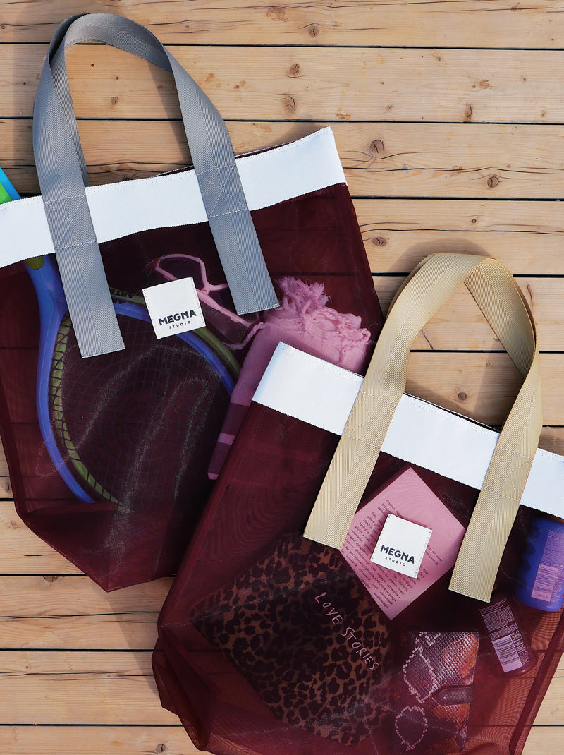 Grace Beach Bag • Vertical • White on Cherry