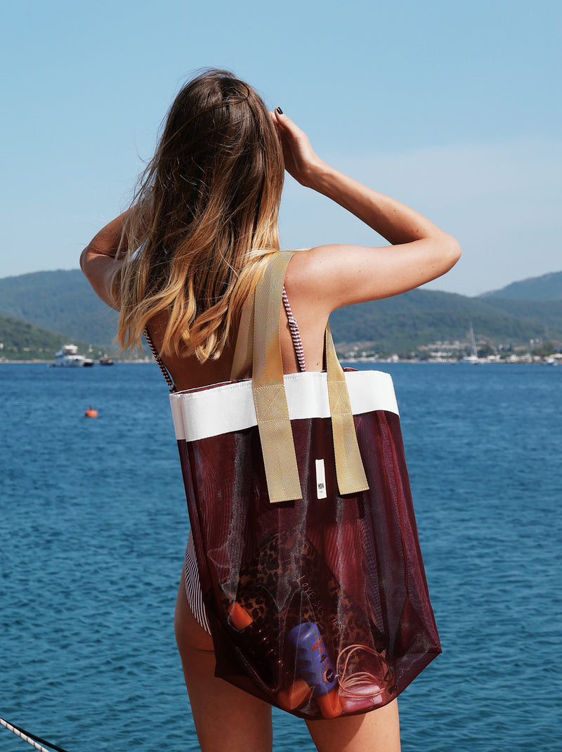 Grace Beach Bag • Vertical • White on Cherry
