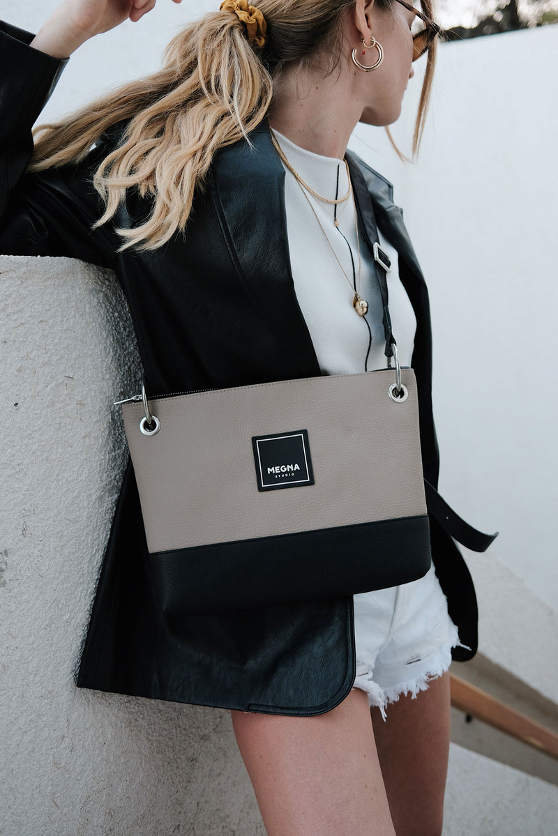 YOKO BAG • LEATHER BLACK & BEIGE