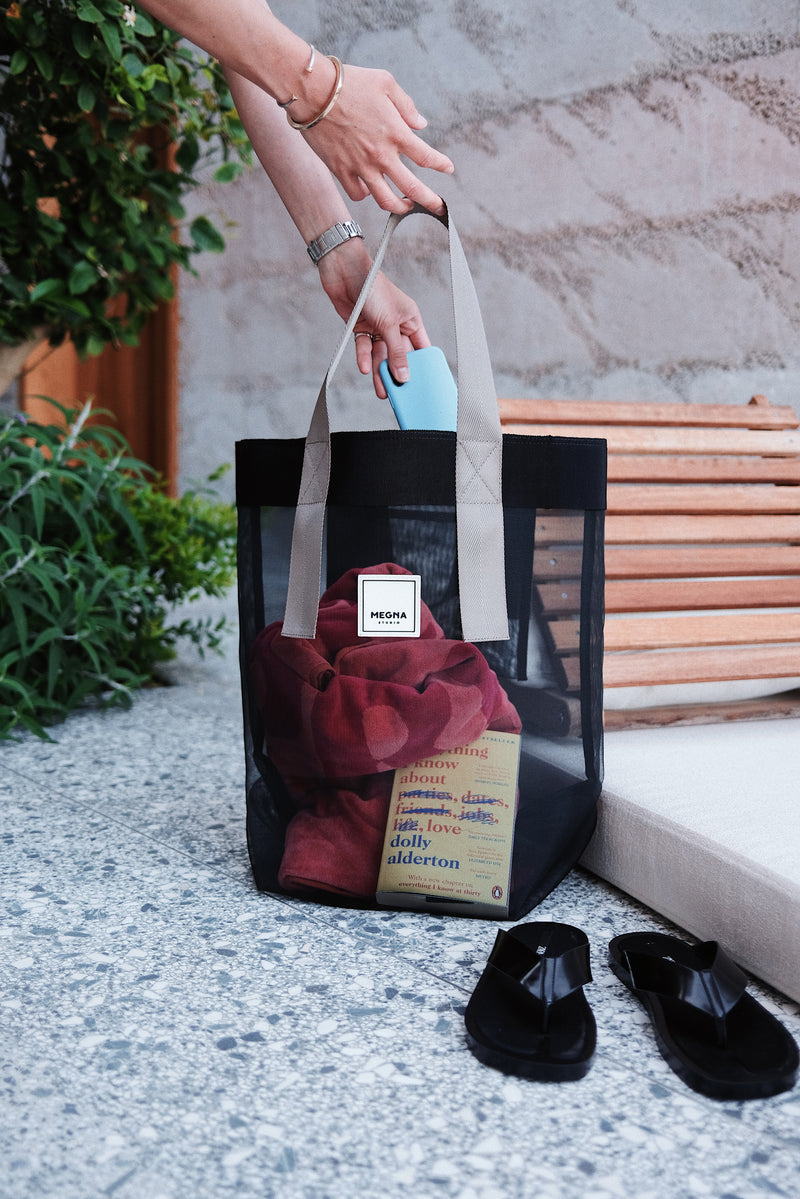 Grace Beach Bag • Vertical • Black on Black