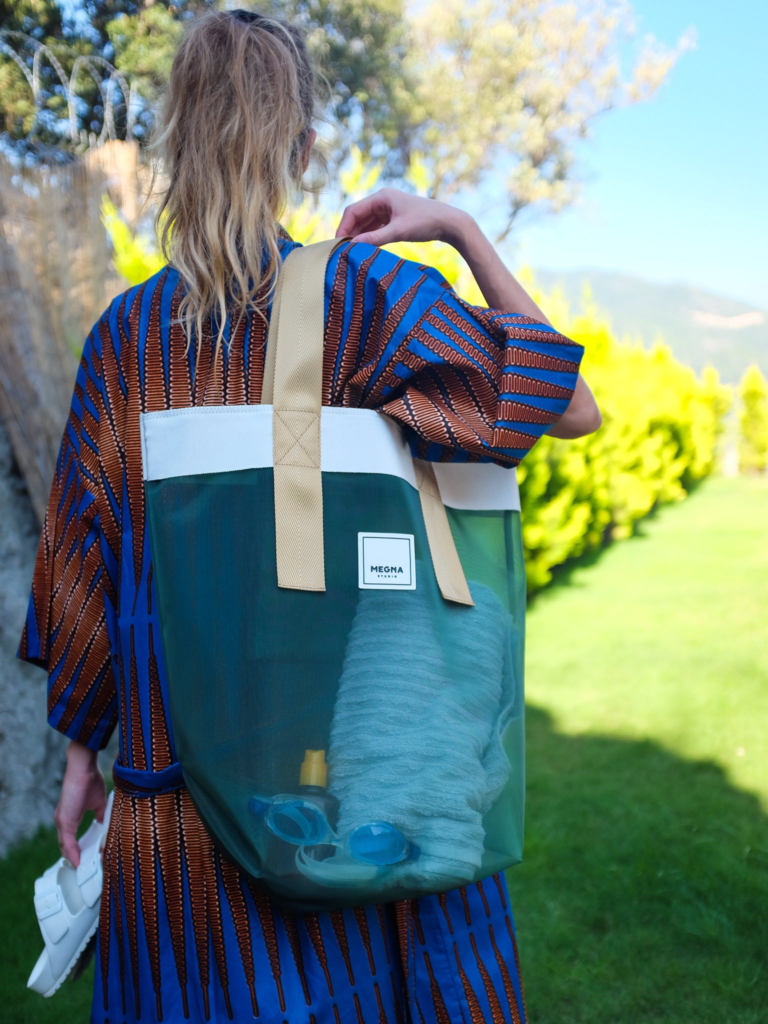 Grace Beach Bag • Vertical • White on Green