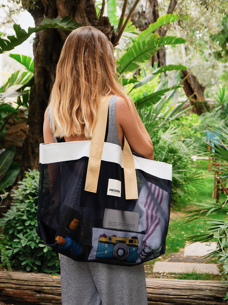 Grace Beach Bag • Horizontal • White on Blue