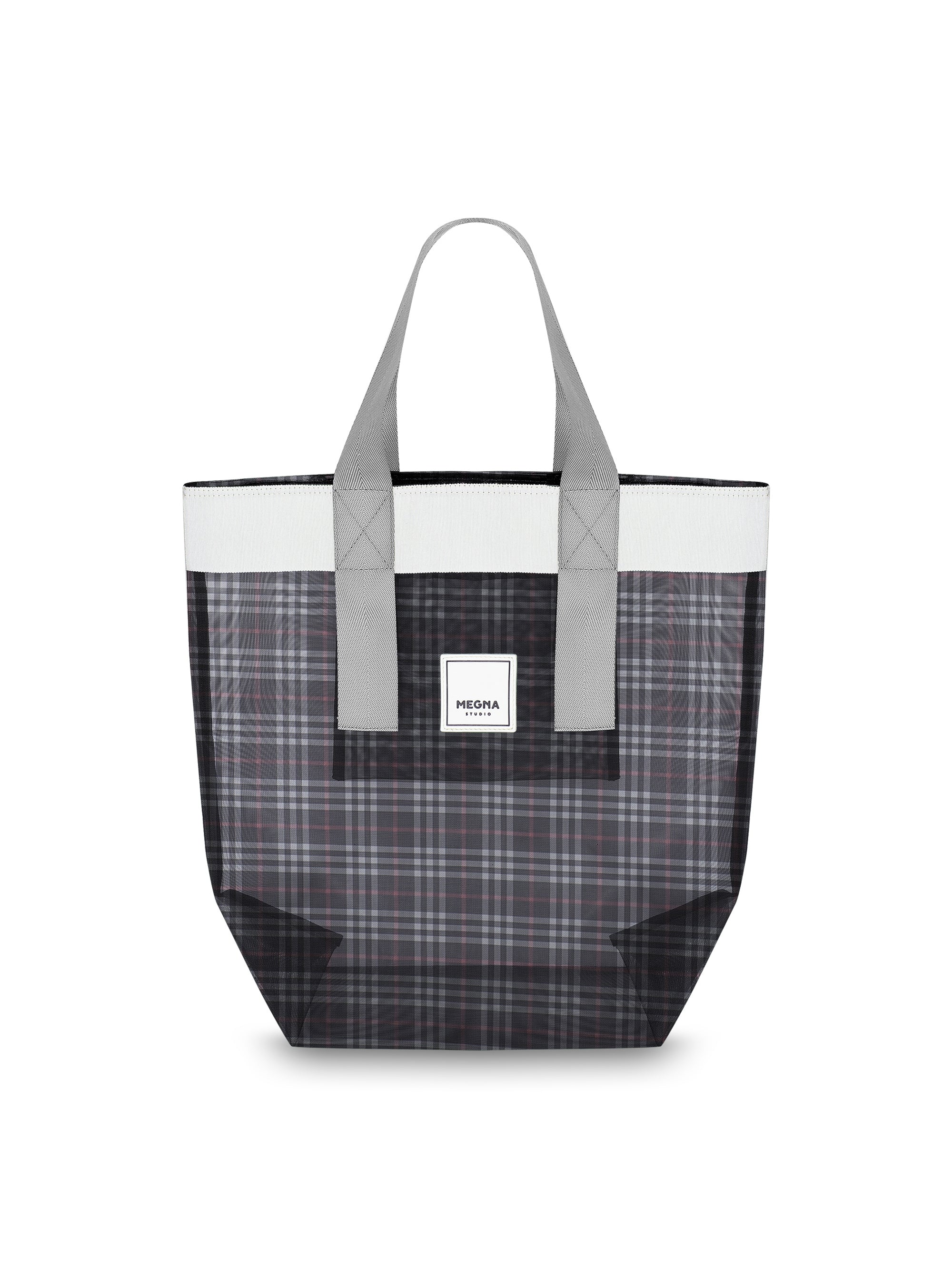 Grace Beach Bag • Vertical • White on Plaid