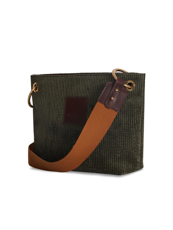 SANDRA BUCKET BAG • MINI • PINE GREEN CORDUROY