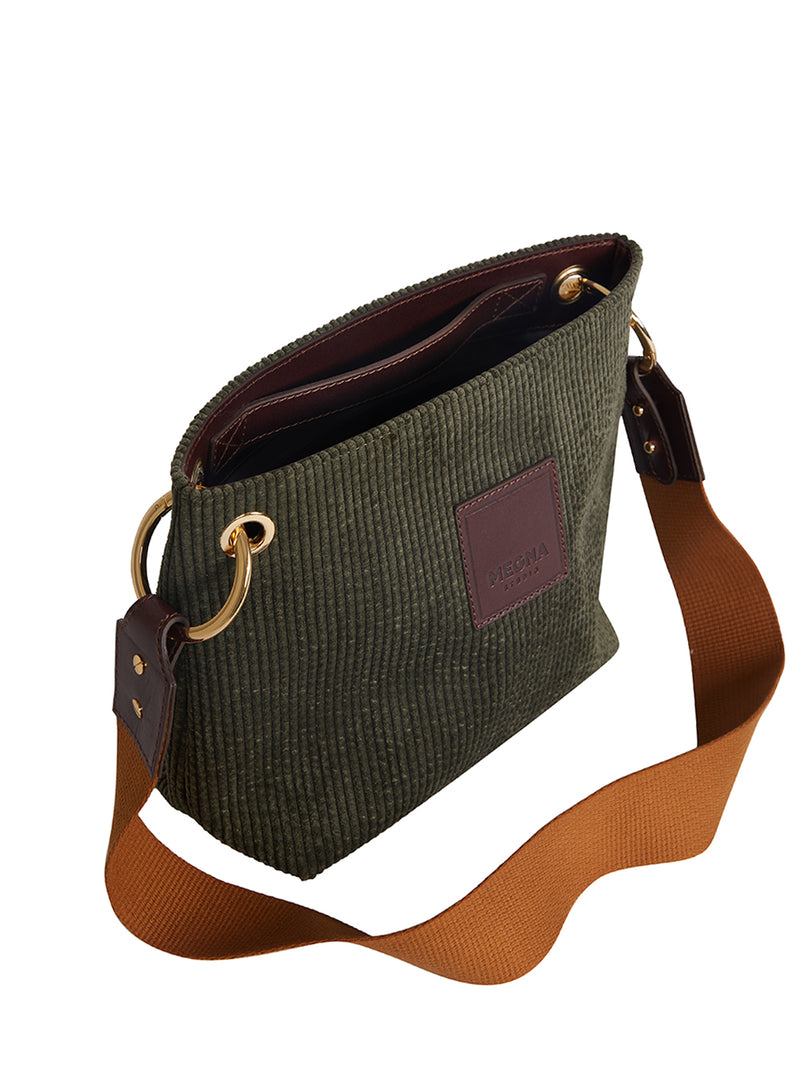 SANDRA BUCKET BAG • MINI • PINE GREEN CORDUROY