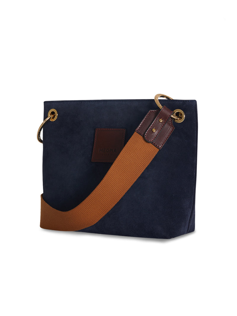 SANDRA BUCKET BAG • MINI • NAVY SUEDE