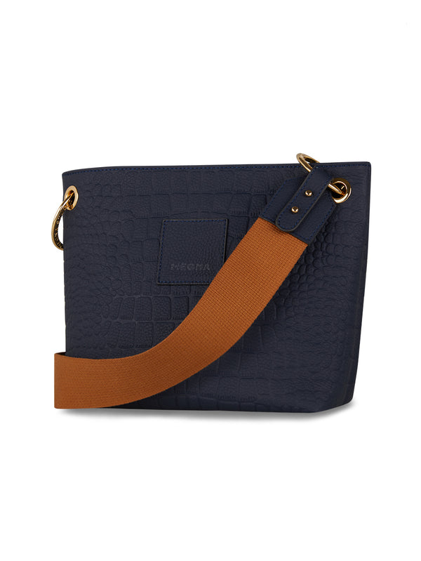 SANDRA BUCKET BAG • MINI • NAVY BLUE CROCO