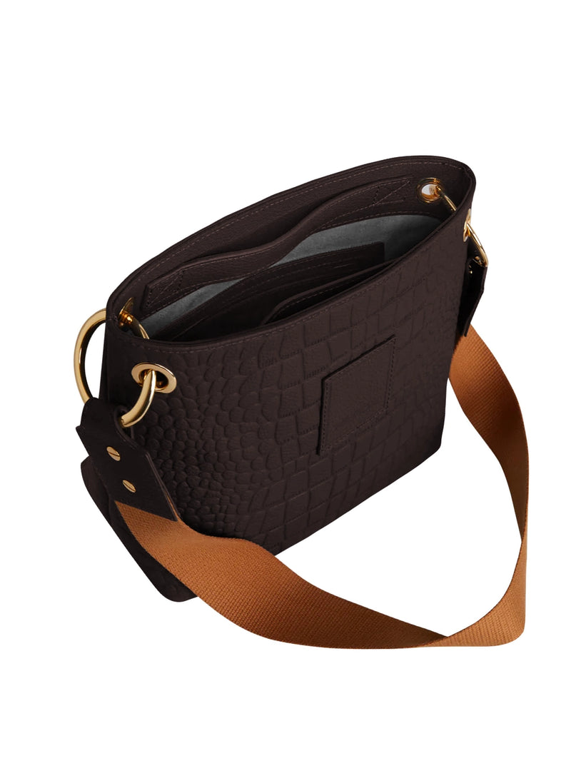 SANDRA BUCKET BAG • MINI • BROWN CROCO