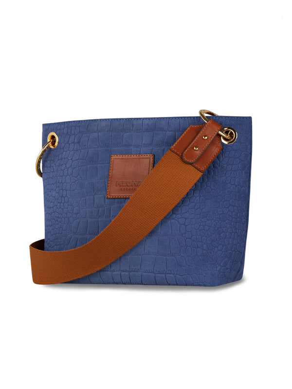 SANDRA BUCKET BAG • MINI • BLUE CROCO SUEDE