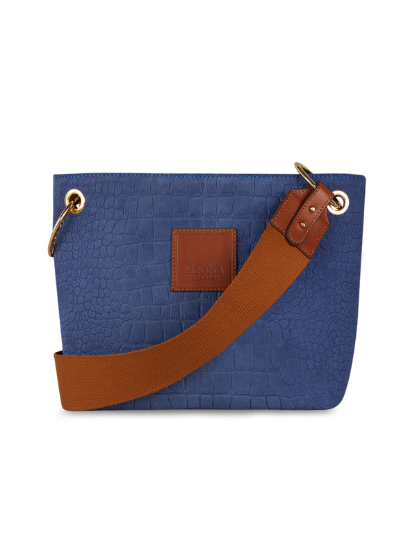 SANDRA BUCKET BAG • MINI • BLUE CROCO SUEDE