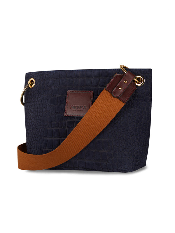 SANDRA BUCKET BAG • MINI • NAVY CROCO SUEDE