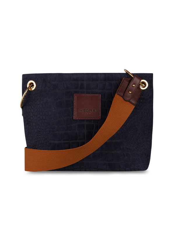 SANDRA BUCKET BAG • MINI • NAVY CROCO SUEDE