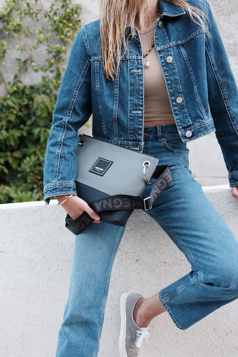 YOKO BAG • LEATHER BLUE & GREY